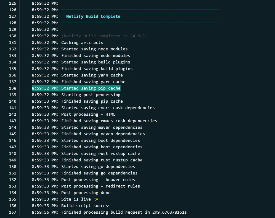 Netlify Create Site - Deploy log