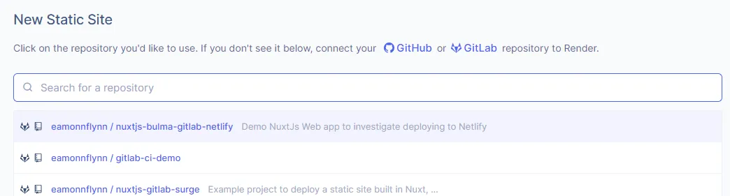 Select a repo from Gitlab